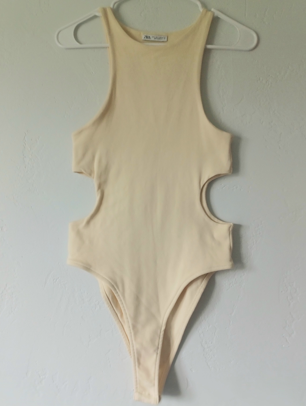 Zara Pale Yellow Side-Cut Out Bodysuit